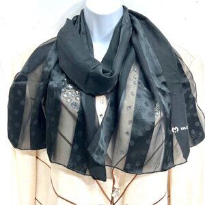 Mila Schön Women’s 100% Silk Black Metalic Chiffon /Satin Scarf Shawl 64'X17(39